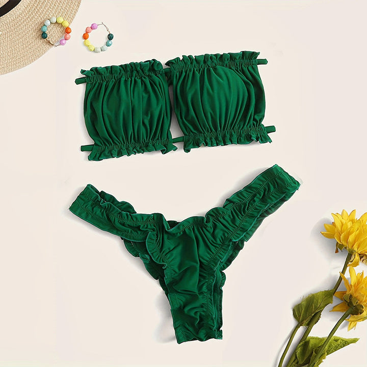 Damen Bandeau-Bikini-Set mit romantischen Rüschendetails Drune