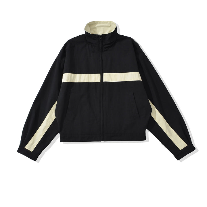 Damen Cropped Oversize-Trainingsjacke mit Stehkragen und Kontraststreifen Drune