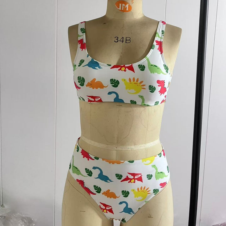 Damen Sport-Bikini mit verspieltem Dinosaurier-Muster Drune