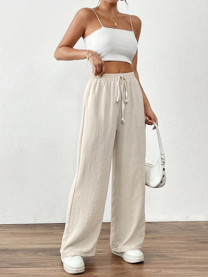 Damen weite Palazzo-Hose mit elastischem Bund und taillierbarem Kordelzug Drune
