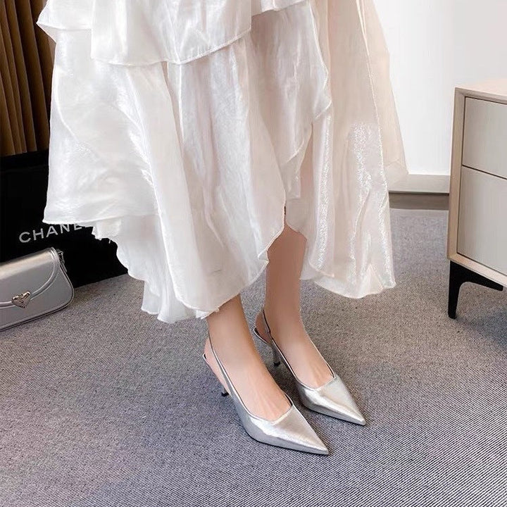 Damen Slingback-Pumps mit spitz zulaufender Silhouette und schimmernder Oberflächenstruktur Drune