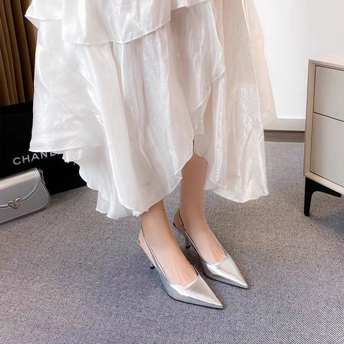 Damen Slingback-Pumps mit spitz zulaufender Silhouette und schimmernder Oberflächenstruktur Drune