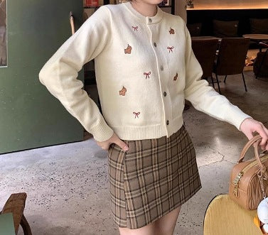 Damen Verspielter Strickcardigan mit Stickereien Drune
