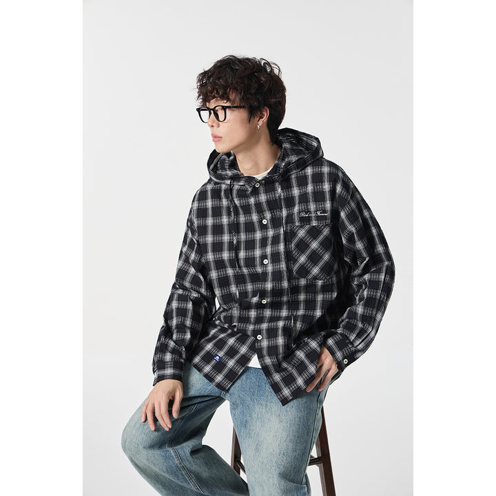 Unisex Kapuzen‑Overshirt im karierten Flanell‑Look mit Brusttasche und Knopfleiste Drune