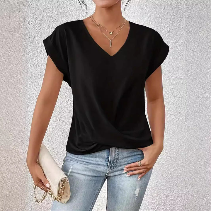 Drune | Einfarbiges T-Shirt mit V-Ausschnitt