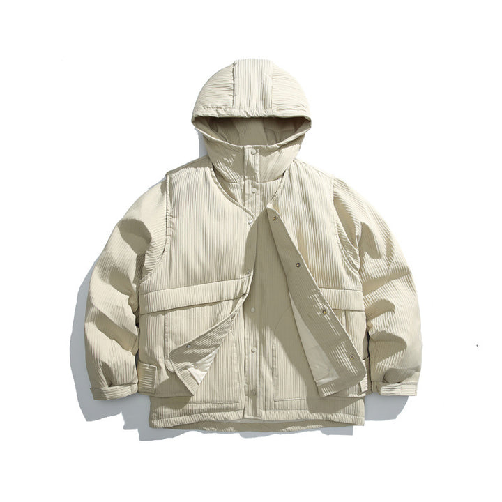 Unisex Wattierte Kapuzenjacke mit abnehmbarem Westeinsatz und gerippter Struktur Drune