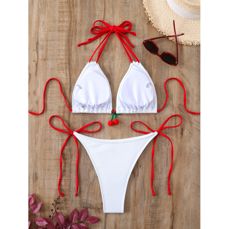 Damen Triangle-Bikini mit verspielten Krawatten und fruchtigen Details Drune