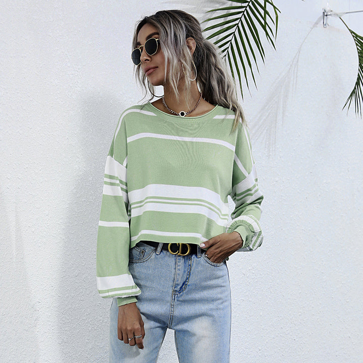 Damen gestreifter Sweatshirt mit weitem Schnitt und modernen Ärmeln Drune