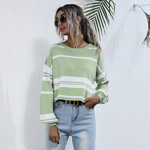 Damen gestreifter Sweatshirt mit weitem Schnitt und modernen Ärmeln Drune