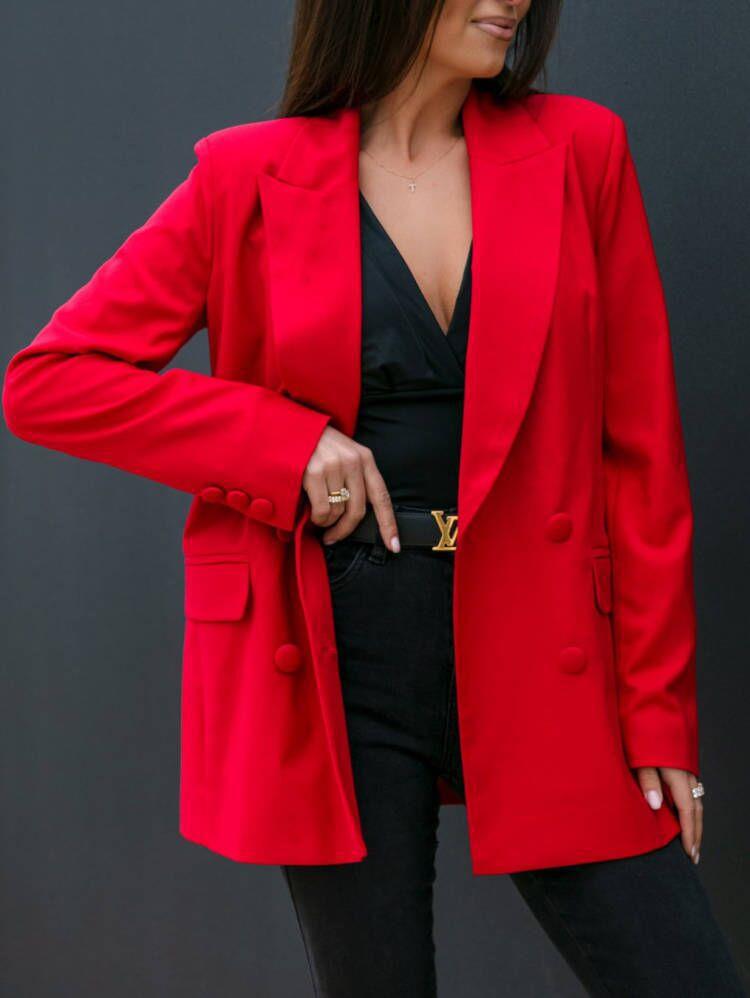 Damen Eleganter Oversized-Blazer mit doppelter Knopfleiste und schlichten Details Drune