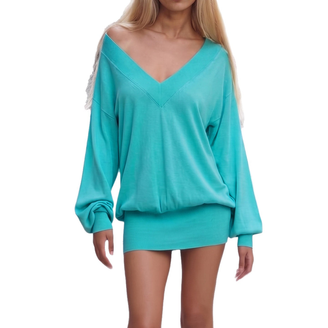 Damen Oversized Sweatshirt mit V-Ausschnitt und Ballonärmeln Drune