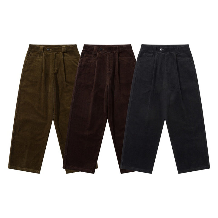 Herren Weite Cordhose mit Bundfalten, hoher Taille und geradem Bein Drune