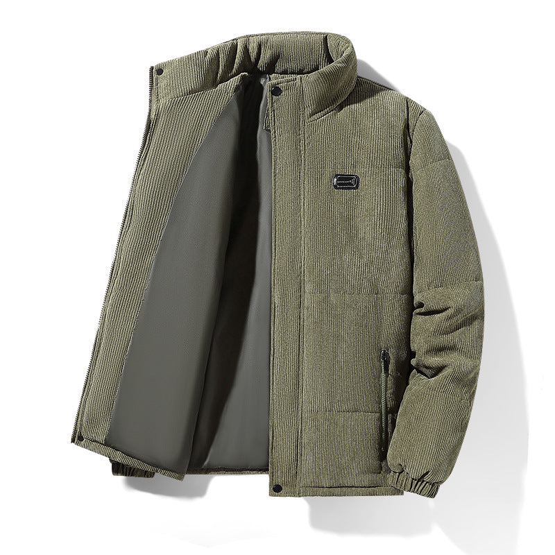 Herren gepolsterte Cordjacke mit hohem Stehkragen, wattierter Isolierung und Reißverschlusstaschen Drune