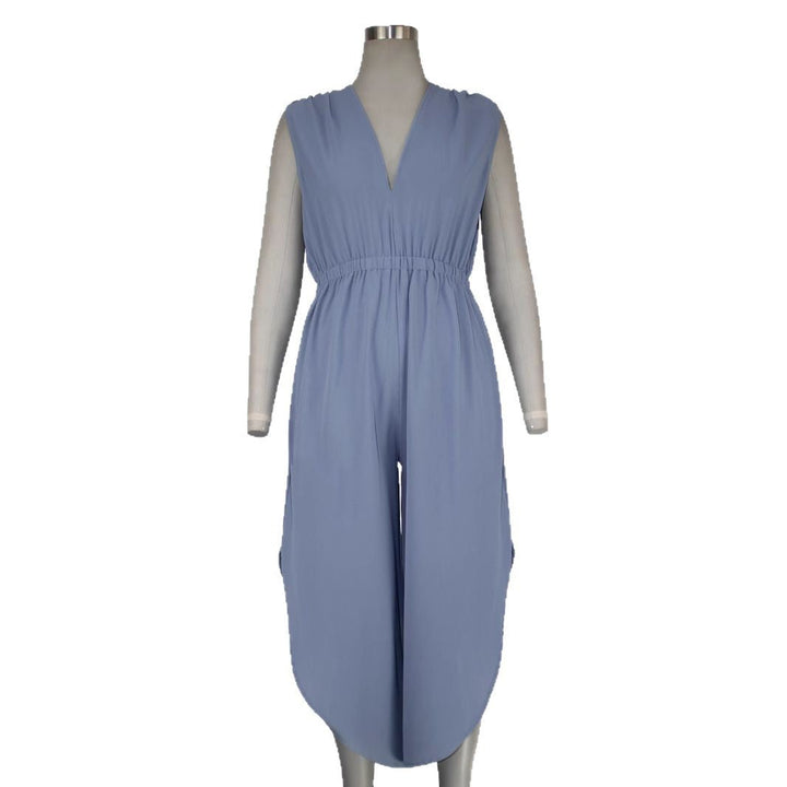 Damen Modischer Jumpsuit mit elegantem V-Ausschnitt und weitem Bein Drune