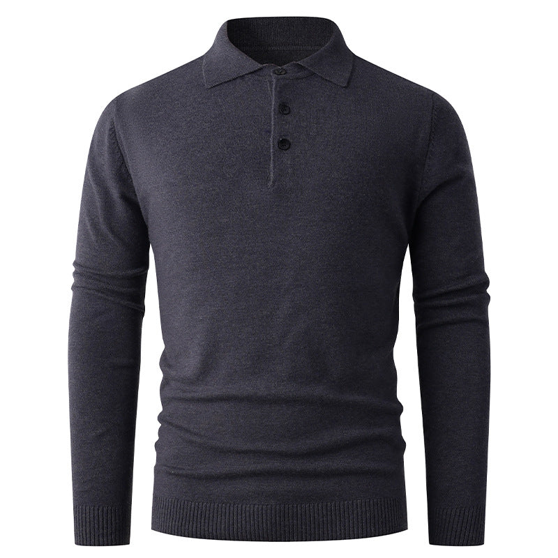 Herren Feiner Langarm-Polokragen-Pullover mit Dreiknopfleiste und schmaler Silhouette Drune