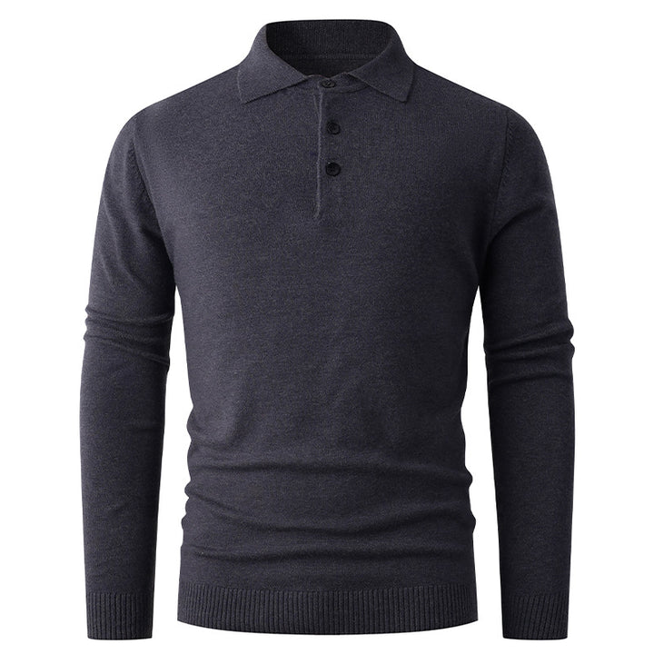 Herren Feiner Langarm-Polokragen-Pullover mit Dreiknopfleiste und schmaler Silhouette Drune