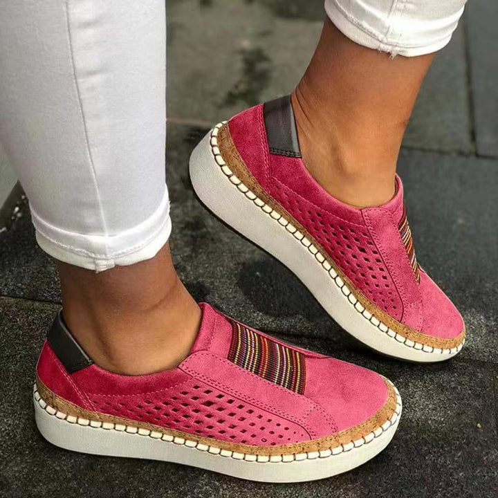 Damen Komfort-Slip-On-Sneaker aus Veloursleder mit elastischem Mehrstreifen-Dehnband und geflochtenem Espadrille-Detail Drune