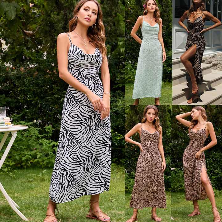 Damen Maxikleid mit Zebra-Print und hohem Schlitz Drune