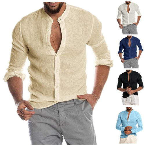 Herren lässiges Leinenhemd mit modischem Henley-Ausschnitt und hochwertiger Knopfdetail Drune