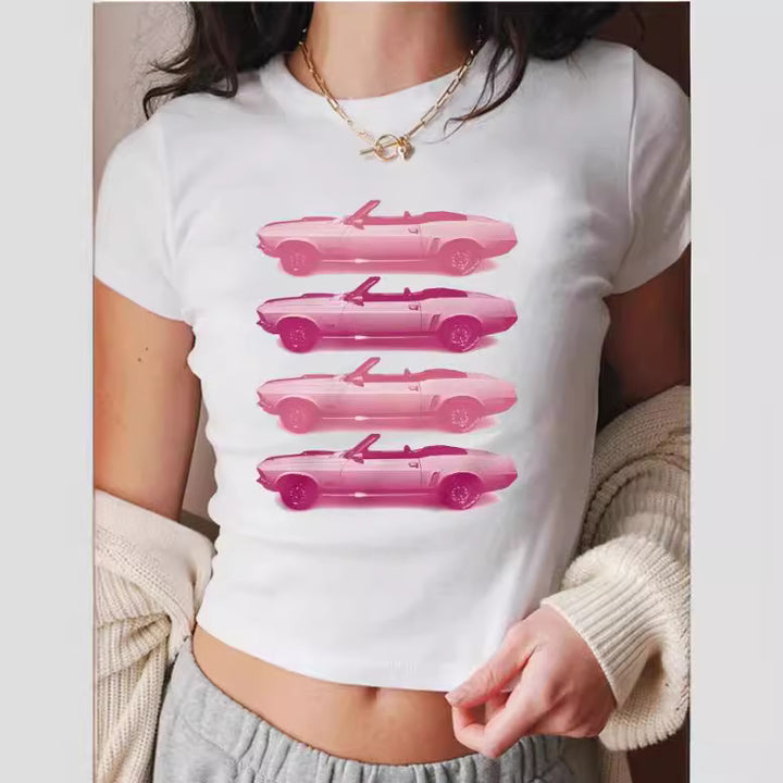 Damen cropped T-Shirt mit exklusivem Pferdemotiv und figurbetontem Schnitt Drune