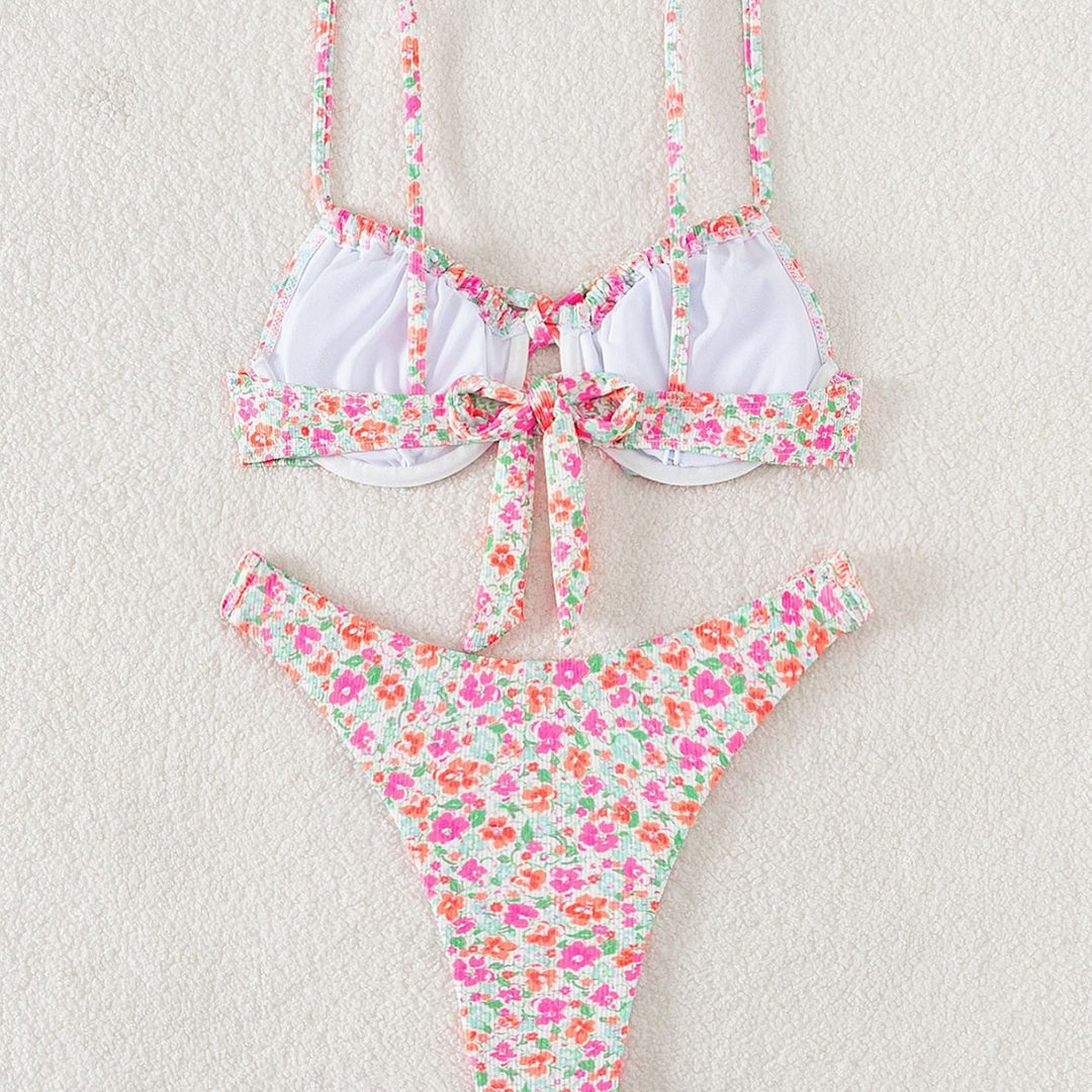 Damen Triangel-Bikini mit verstellbaren Trägern und floralem Motiv Drune