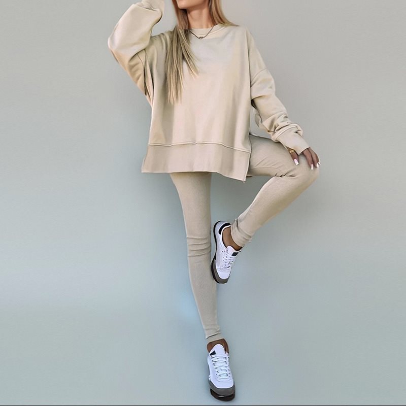 Damen sportliches Set aus ultra-bequemen Oversized-Pullover und figurbetonten Leggings Drune
