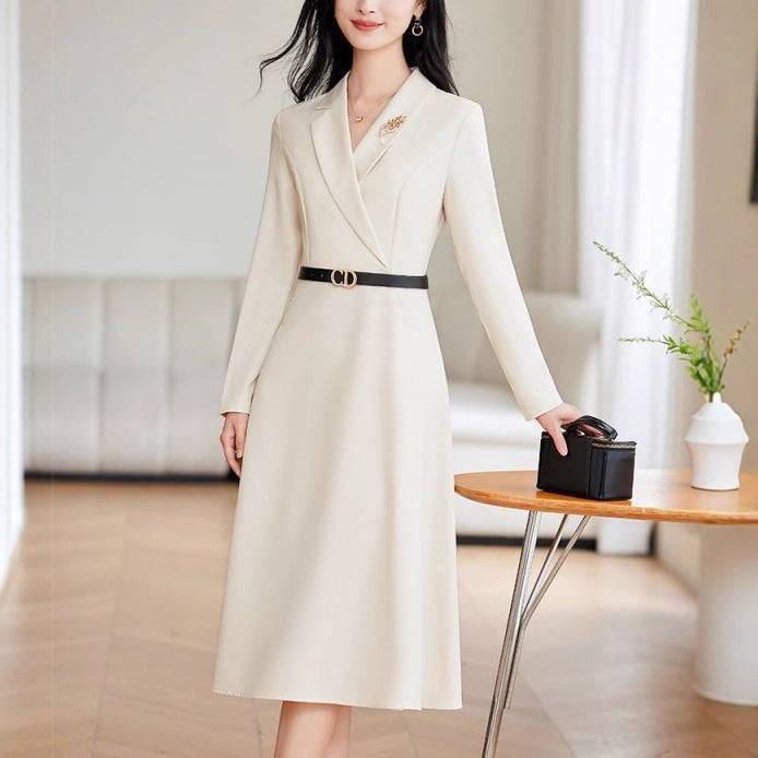 Damen Elegantes Wickelkleid mit schickem Reverskragen und tailliertem Gürtel Drune
