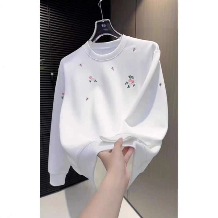 Damen Eleganter Oversized Pullover mit floralem Stickdesign Drune
