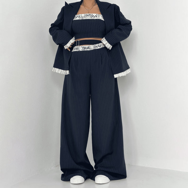 Damen Elegantes Zweiteiliges Set mit Spitzen-Details Drune