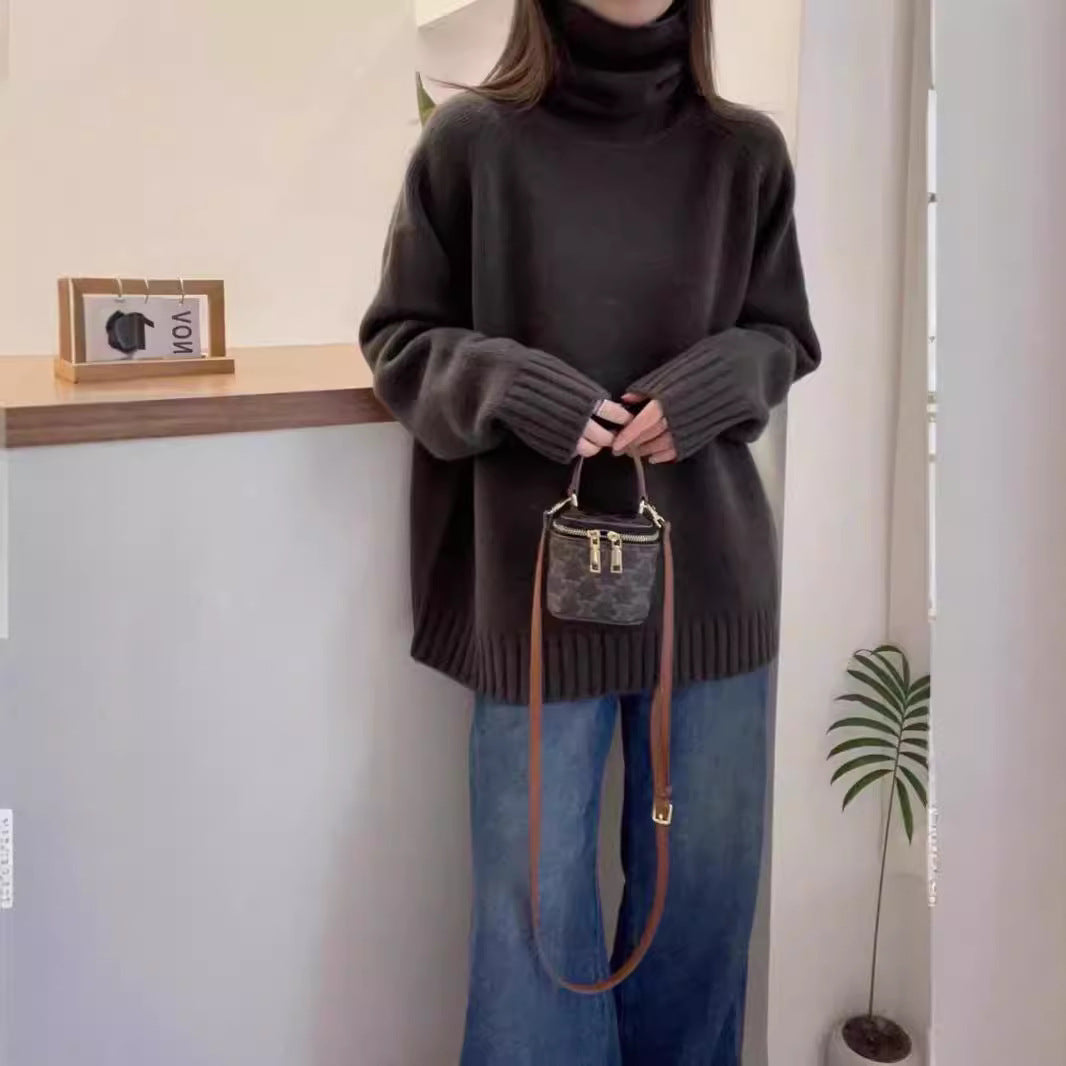 Damen lässiger Rollkragenpullover aus hochwertiger Wolle Drune