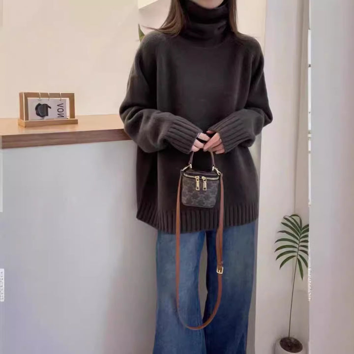 Damen lässiger Rollkragenpullover aus hochwertiger Wolle Drune