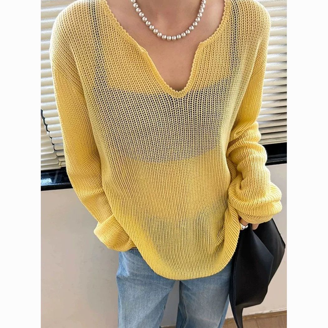Damen lässiger Pullover mit schickem V-Ausschnitt Drune