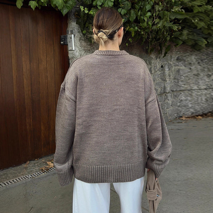 Damen Oversize-Feinstrickpullover mit Rundhalsausschnitt & verlängerten Manschetten Drune