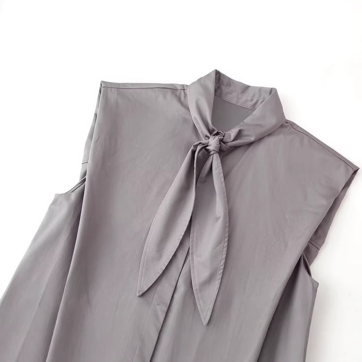 Damen Ärmellose Popeline-Bluse mit Schluppenkragen und Nadelstreifen Drune