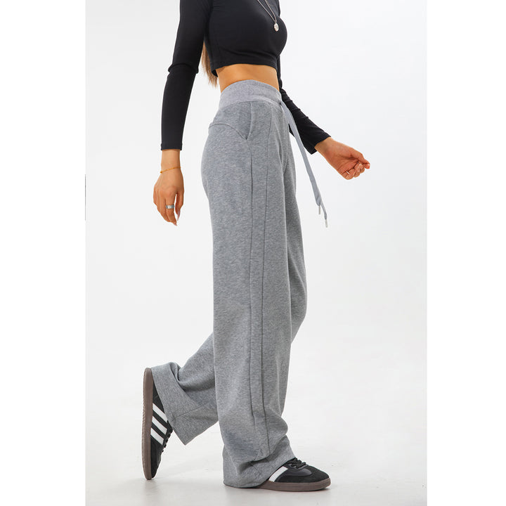 Damen Weite High‑Waist Sweatpalazzo‑Hose mit hohem Elastikbund und Tunnelzug Drune