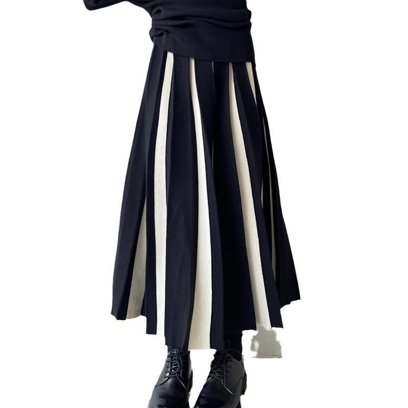 Damen Eleganter Plissee-Rock mit kontrastierenden Streifen Drune