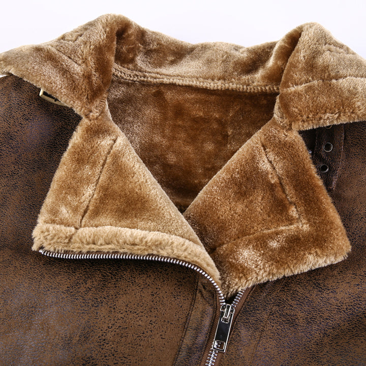 Herren Bikerjacke aus Lederimitat mit Teddyfell-Futter und asymmetrischem Reißverschluss Drune