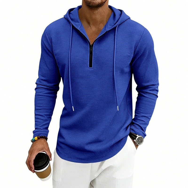 Herren Lässiges Waffelstruktur-Hoodie mit halbem Reißverschluss und Kapuze Drune