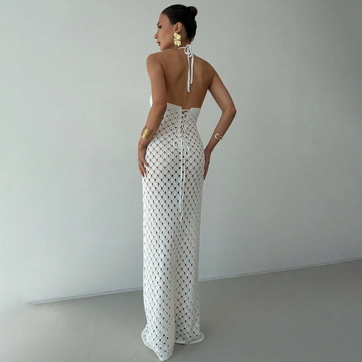 Damen Häkel-Maxikleid mit tiefer Ausschnitt Drune