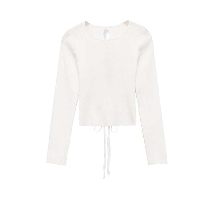 Damen Kurzgeschnittenes Geripptes Feinstrick-Longsleeve mit Tunnelzug Drune
