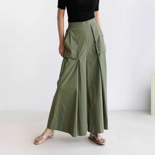 Damen Weite Palazzo-Hose mit hoher Taille, Cargo-Taschen und plisseeartiger Faltenlegung Drune