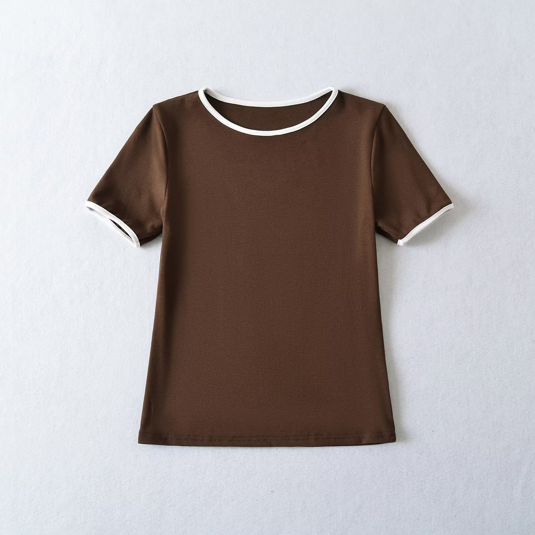 Damen klassisches T-Shirt mit kontrastierenden Ärmelabschlüssen und hochwertiger Baumwolle Drune
