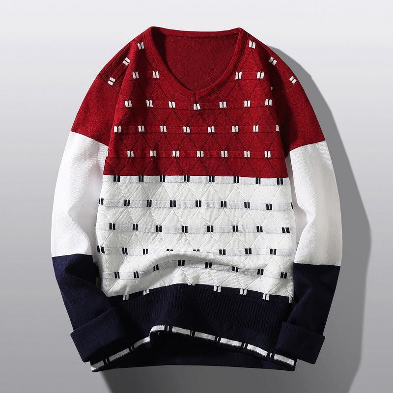 Damen modischer V-Ausschnitt Pullover mit grafischem Strukturmuster Drune