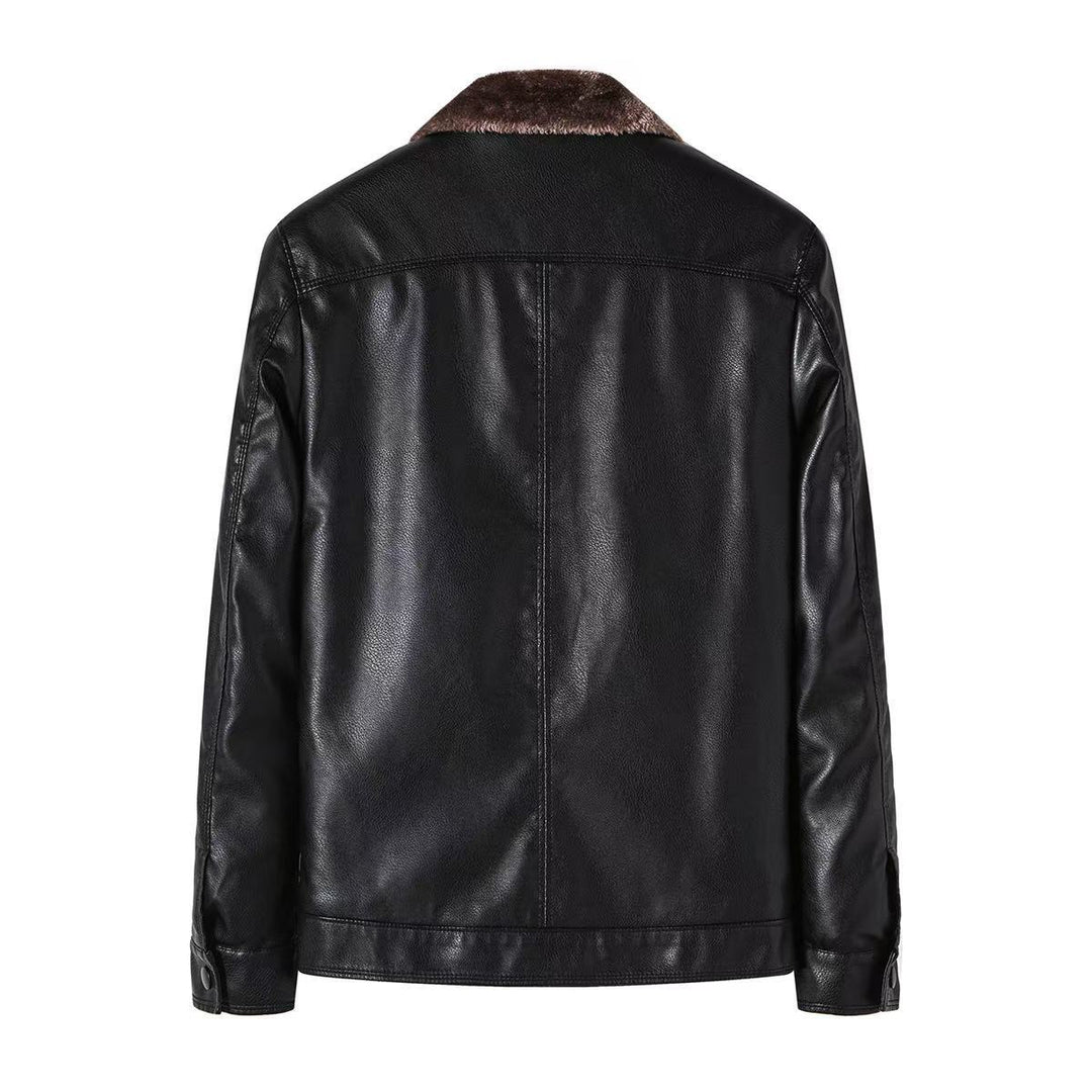 Herren Lässige Kunstlederjacke mit Fleecefutter Drune