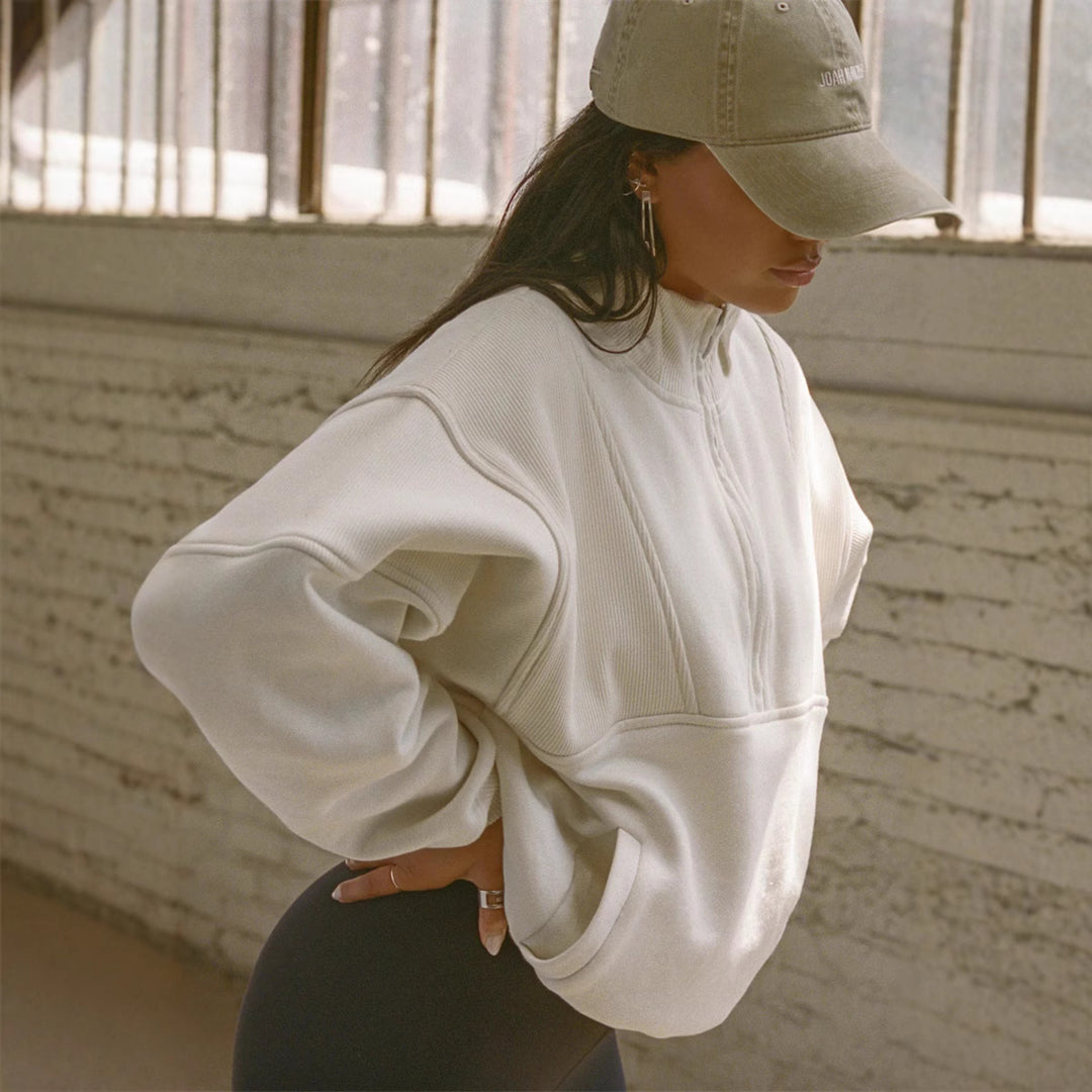 Damen oversized Sweatshirt mit hohem Kragen Drune
