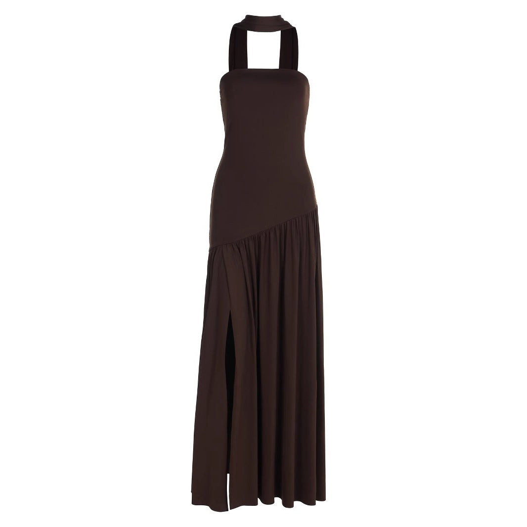 Damen Maxikleid mit schulterfreiem Design und dekorativem Wickelausschnitt Drune
