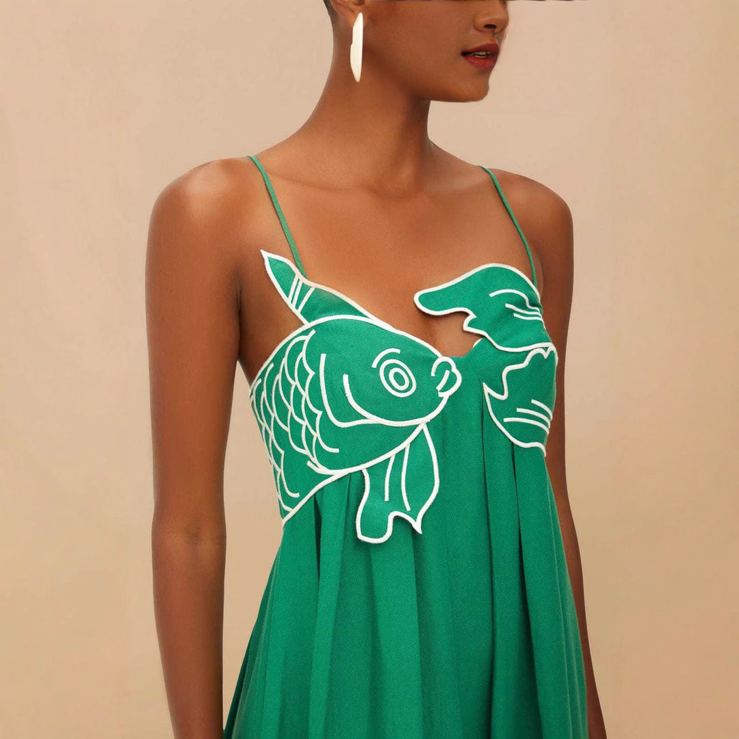 Damen Maxikleid mit kreativem Fischdesign Drune