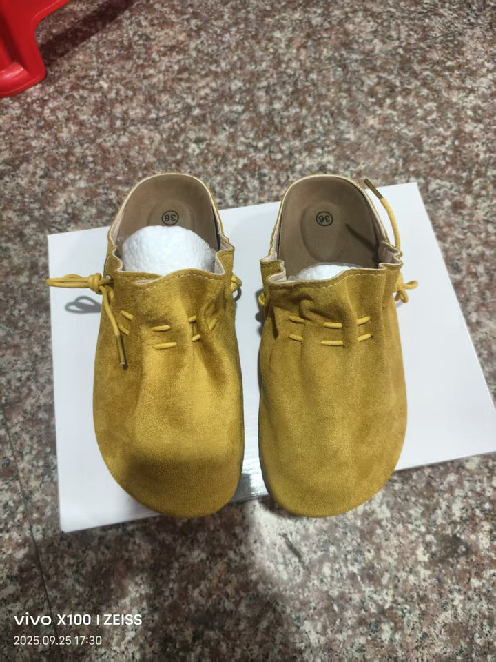 Damen nan gefütterte Velours-Pantolette mit Teddy-Innensohle, weicher Innensohle und dekorativer Schnürung Drune