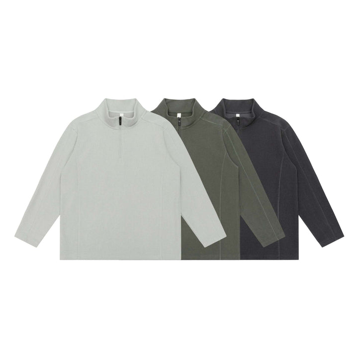 Unisex Waffelstruktur-Halbzippullover mit Troyerkragen und Relaxed‑Fit Drune