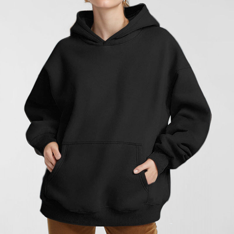 Damen nan weicher Oversize-Kapuzenpullover mit asymmetrischem Saum Kängurutasche und überschnittener Schulter Drune